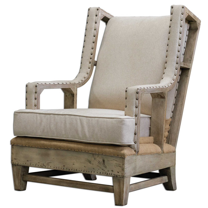 Schafer Soft Linen and Aged White Mahogany Armchair
