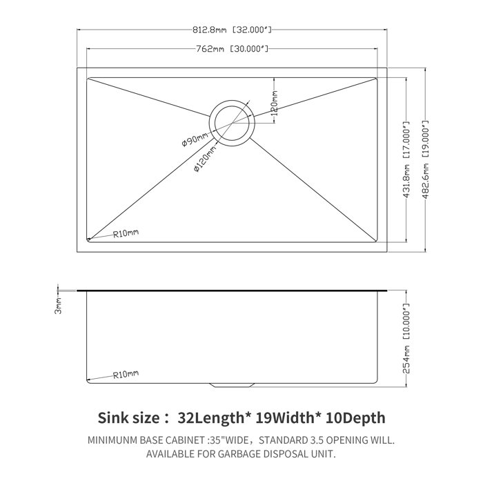 32" Gunmetal Black Stainless Steel Undermount Single Bowl Kitchen Sink