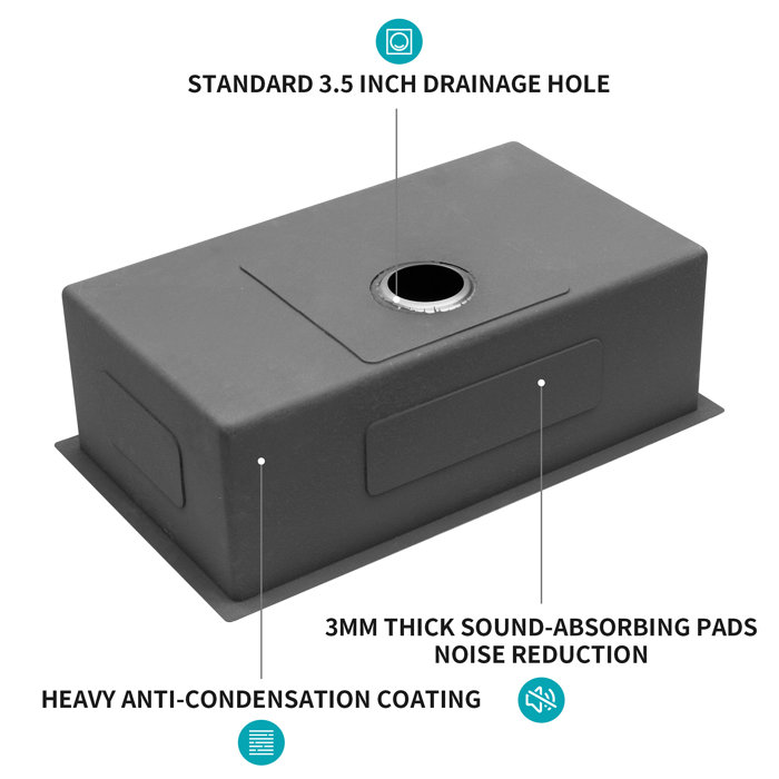32" Gunmetal Black Stainless Steel Undermount Single Bowl Kitchen Sink