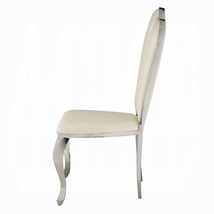 Beige Faux Leather Upholstered Side Chair with Metal Frame