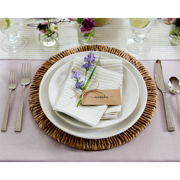 Sage and White Stripe Linen Dinner Napkins Set of 4