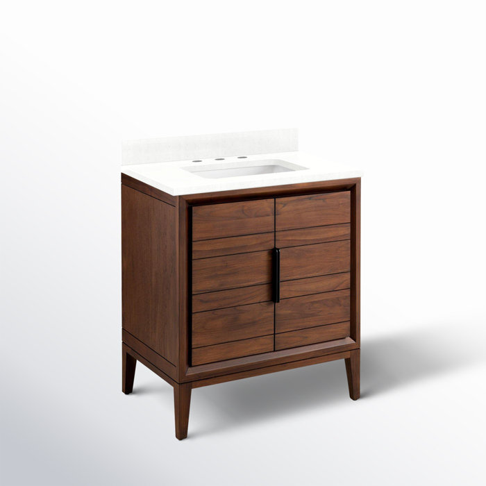 30" Java Teak Single Bathroom Vanity with White Quartz Top
