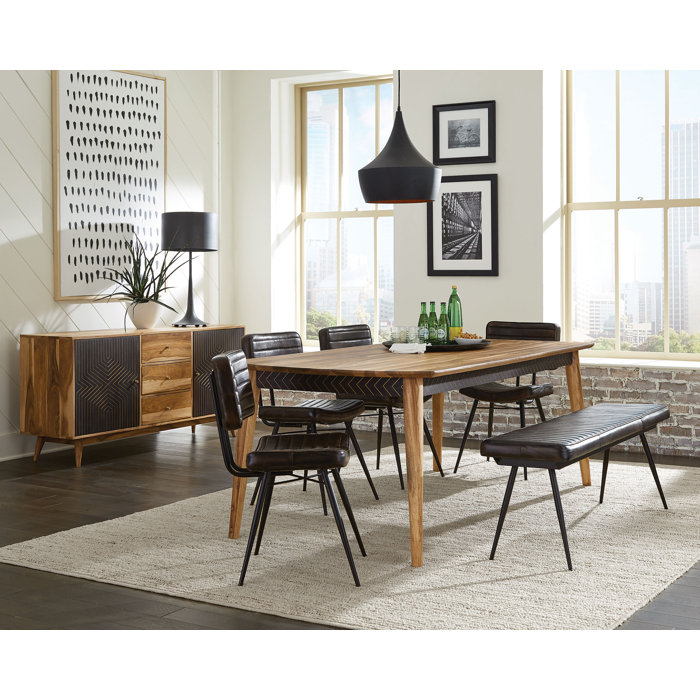 Natural Sheesham and Black 6-Piece Dining Set with Bench