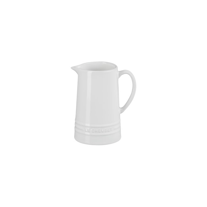 White Stoneware Cylinder Pitcher with Ribbed Design, 10 oz