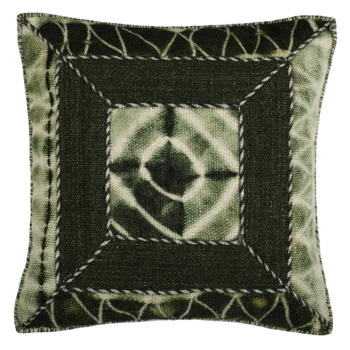 Green Ikat Embroidered Square Pillow Set, 24"
