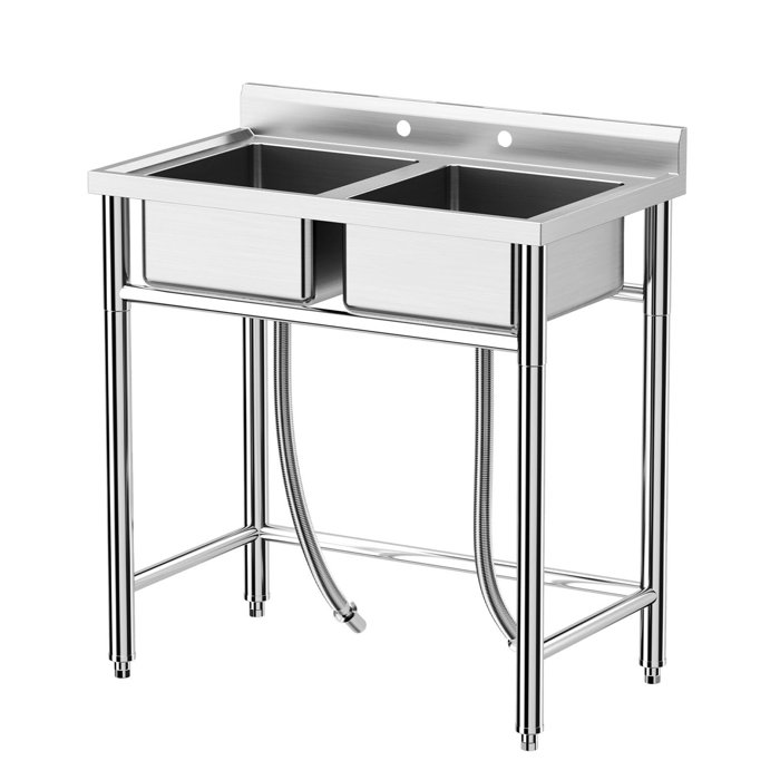 36" Stainless Steel Freestanding Double Bowl Utility Sink