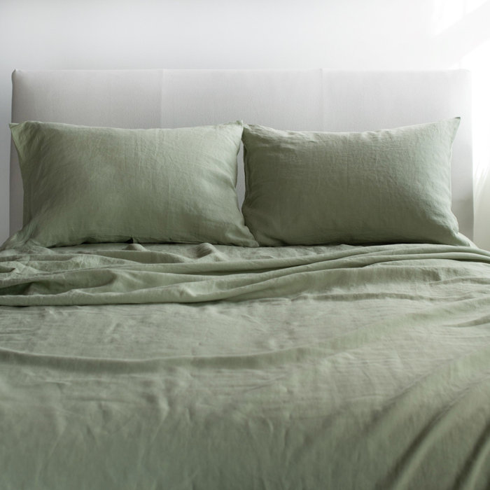 Matcha Green 100% French Linen Standard Pillowcase Set