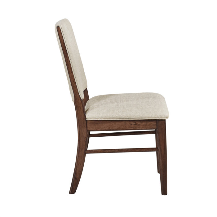 Set of 2 Beige Upholstered Side Chairs with Brown Wood Frame