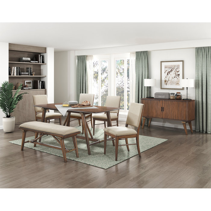 Set of 2 Beige Upholstered Side Chairs with Brown Wood Frame