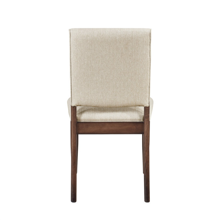 Set of 2 Beige Upholstered Side Chairs with Brown Wood Frame