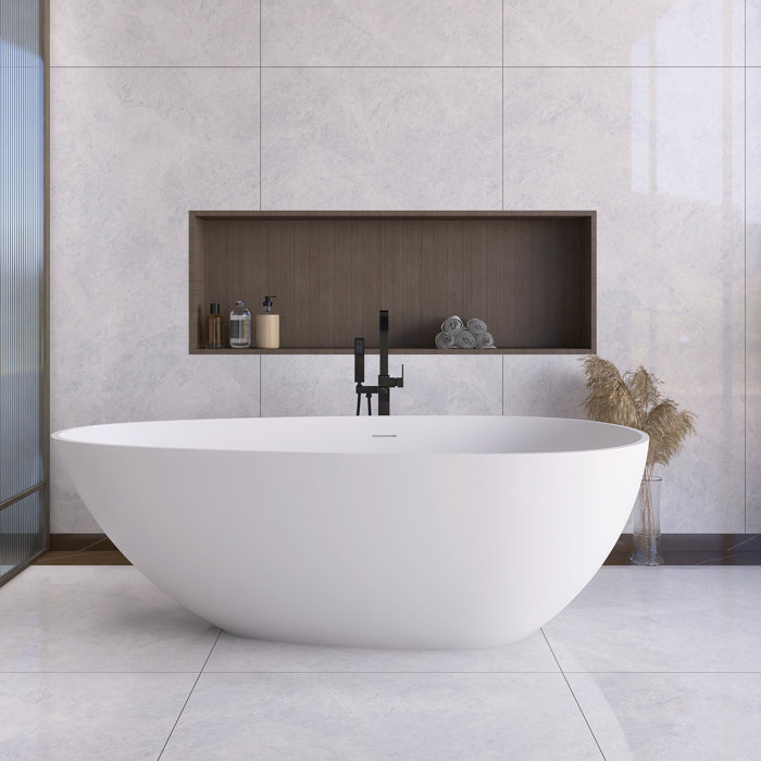 67'' Matte White Solid Surface Freestanding Soaking Bathtub