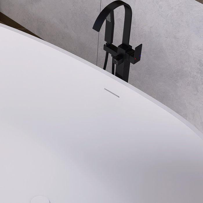 67'' Matte White Solid Surface Freestanding Soaking Bathtub