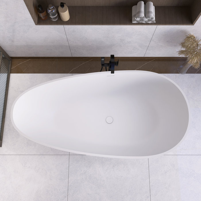 67'' Matte White Solid Surface Freestanding Soaking Bathtub