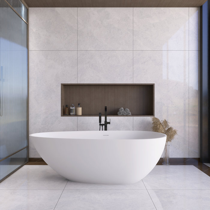 67'' Matte White Solid Surface Freestanding Soaking Bathtub