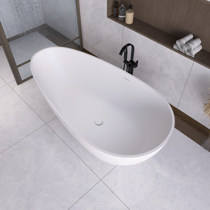 67'' Matte White Solid Surface Freestanding Soaking Bathtub