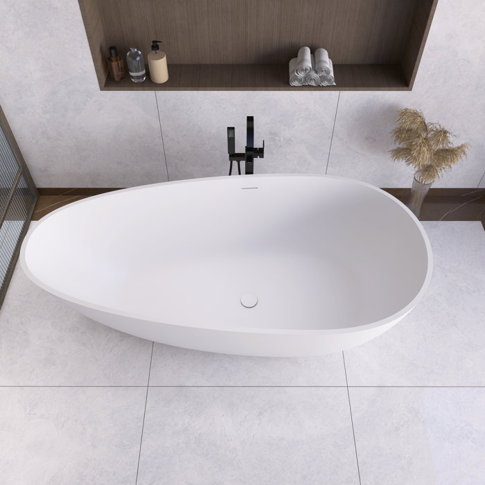 67'' Matte White Solid Surface Freestanding Soaking Bathtub