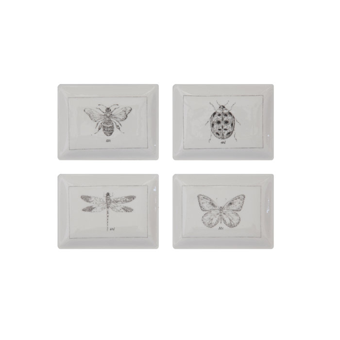 Insect Print Rectangular Ceramic Bread and Butter Plate Set