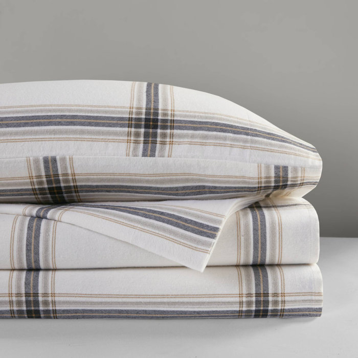Full Blue Plaid Cotton Flannel Bedding Set