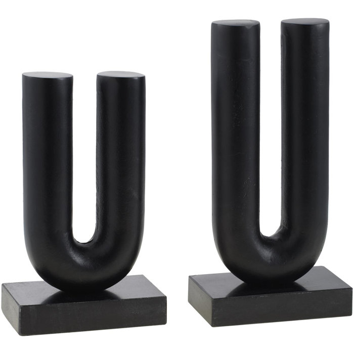 Black Hand Painted Metal Decorative Sculptures, Set of 2