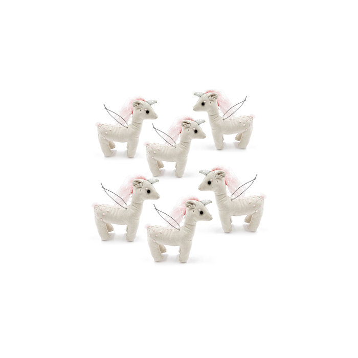 Cream and Pink Fabric Unicorn Hanging Ornament Set of 6