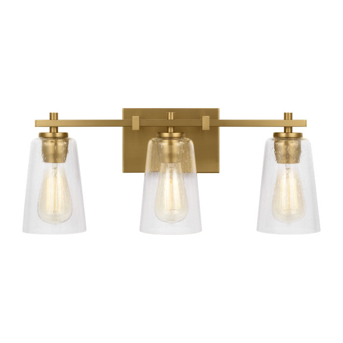 Burnished Brass 3-Light Adjustable Vanity Light with Clear Glass Shades