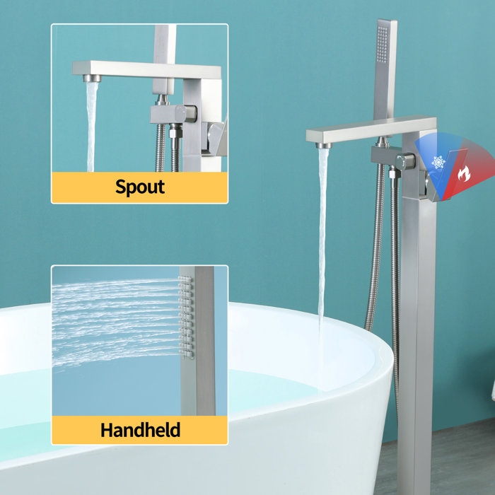 Brushed Nickel Freestanding Tub Faucet with Hand Shower