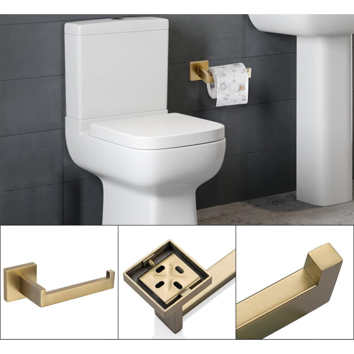 Gold 5-Piece Modern Square Bathroom Hardware Set
