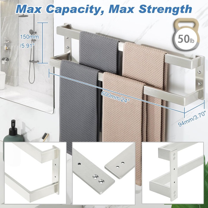 24" Brushed Nickel Stainless Steel Double Towel Bar