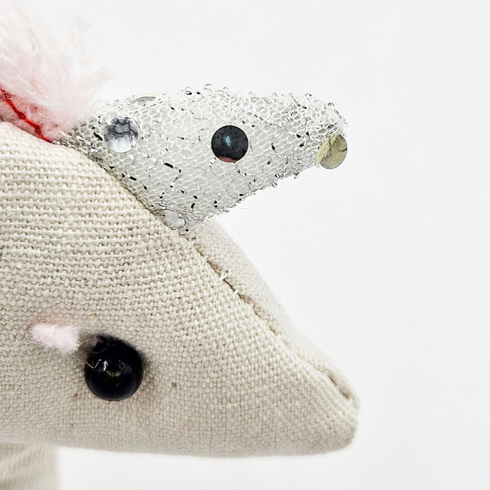 Cream and Pink Fabric Unicorn Hanging Ornament Set of 6