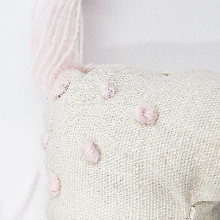 Cream and Pink Fabric Unicorn Hanging Ornament Set of 6