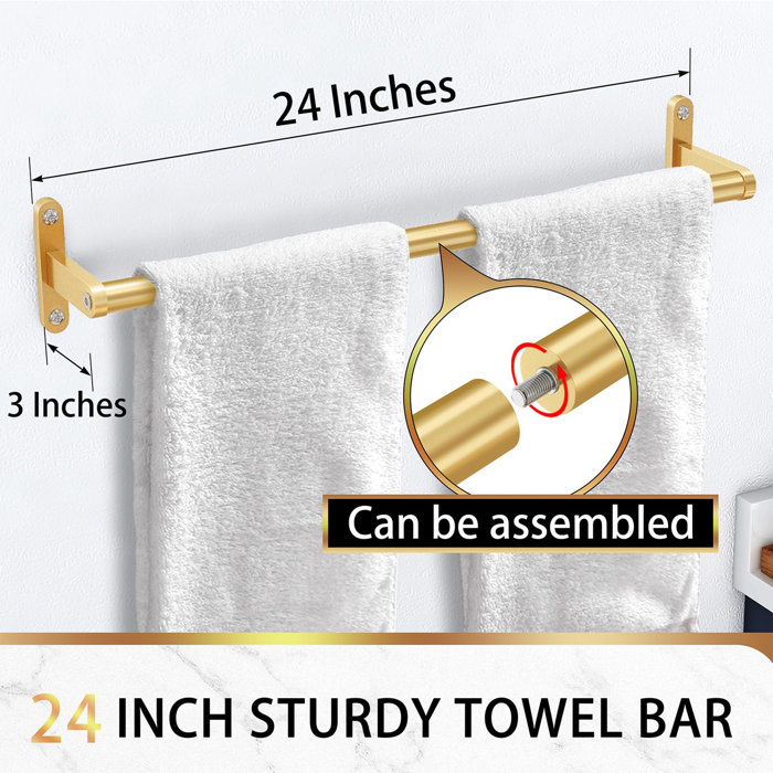 Gold Stainless Steel 24 Inch Single Bathroom Towel Bar