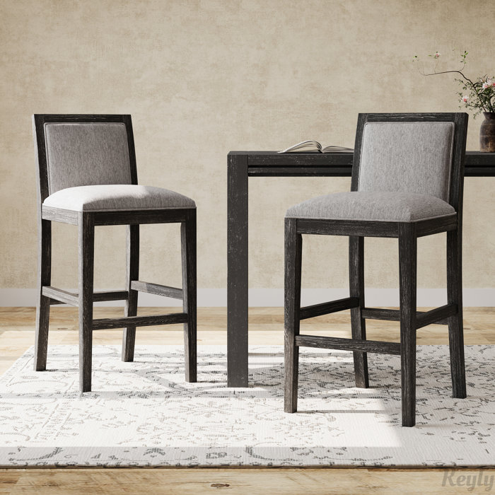Gray Upholstered Rubberwood Bar Stools Set of 2