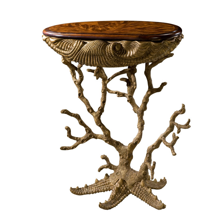 Renaissance Inspired Clamshell and Coral Brown End Table