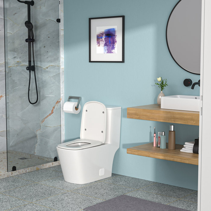 White Ceramic One-Piece Elongated High Efficiency Toilet