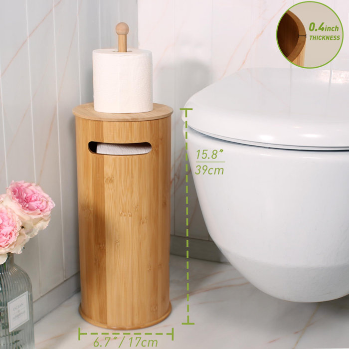 Freestanding Bamboo Toilet Paper Holder with Lid for Boho Bathroom