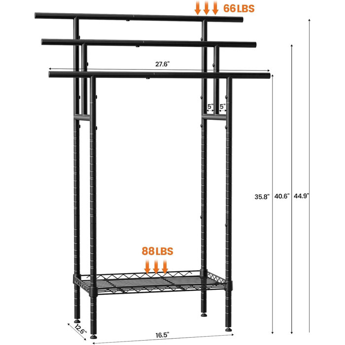 Black 44" Tall 3-Tier Freestanding Metal Towel Rack with Basket