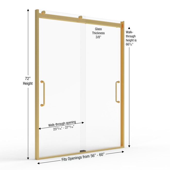 Arelo 56" - 60" Frameless Sliding Shower Door with Brushed Gold Frame