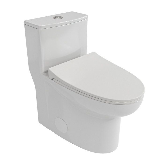 White Ceramic One-Piece Elongated Dual Flush Toilet