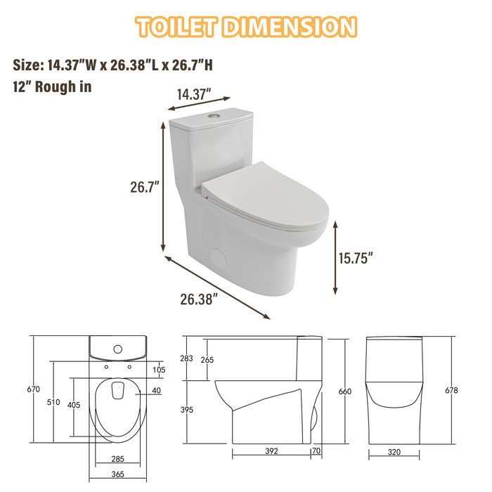 White Ceramic One-Piece Elongated Dual Flush Toilet