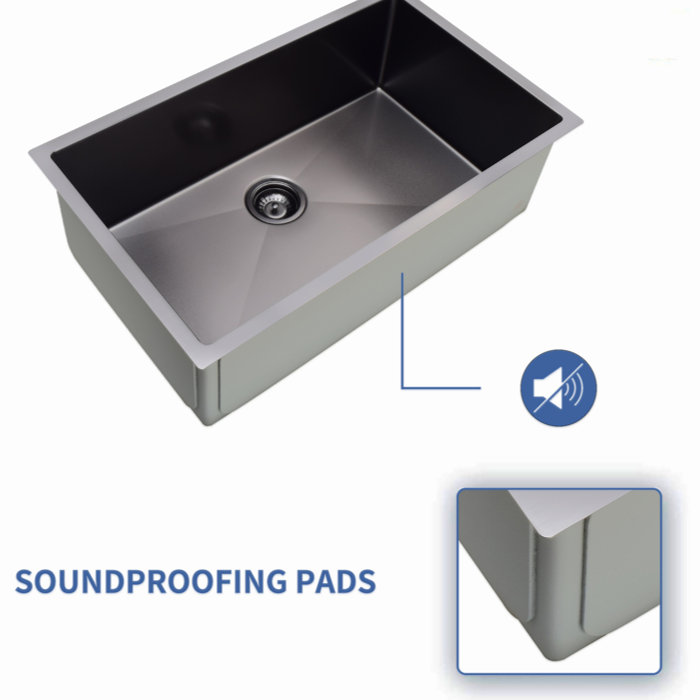 Black Stainless Steel Single Bowl Undermount Kitchen Sink with Grid and Strainer