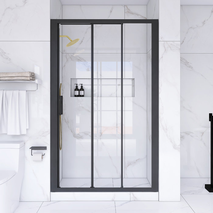 70" Matte Black Aluminum Semi-Frameless Sliding Shower Door