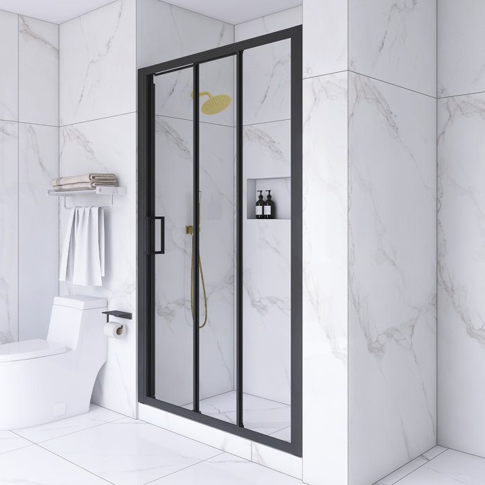 70" Matte Black Aluminum Semi-Frameless Sliding Shower Door