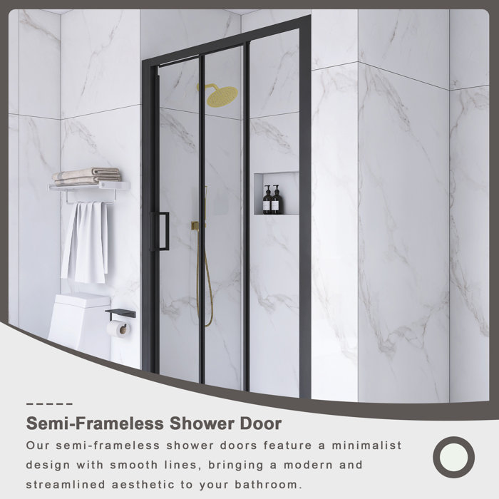 70" Matte Black Aluminum Semi-Frameless Sliding Shower Door