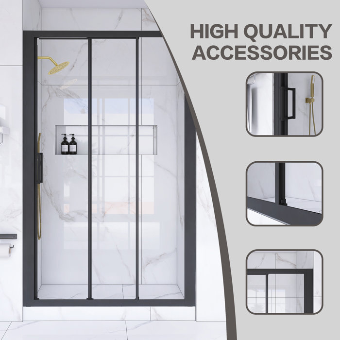 70" Matte Black Aluminum Semi-Frameless Sliding Shower Door