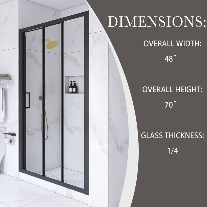 70" Matte Black Aluminum Semi-Frameless Sliding Shower Door