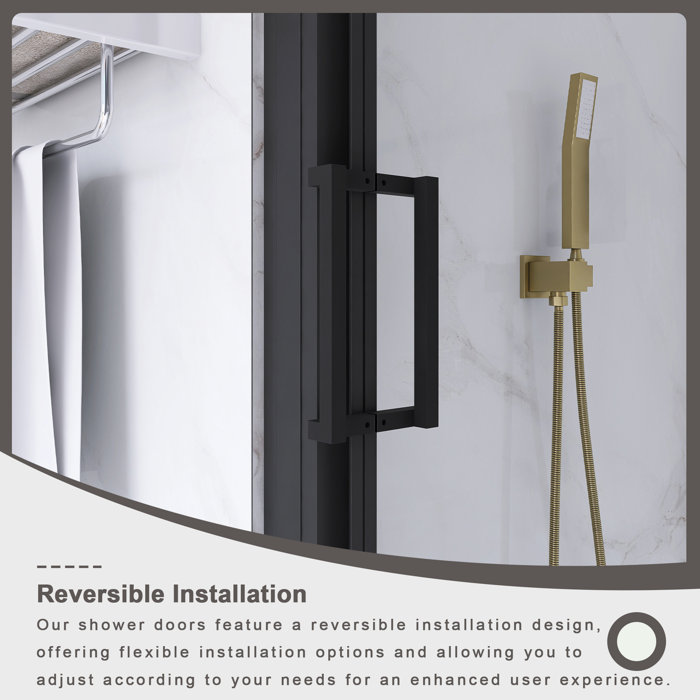 70" Matte Black Aluminum Semi-Frameless Sliding Shower Door