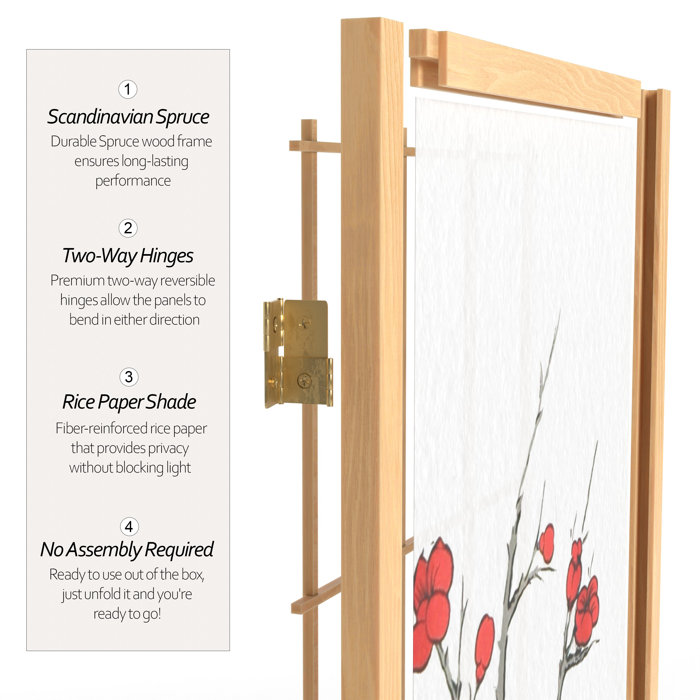 Natural Cherry Blossom Shoji 3-Panel Room Divider