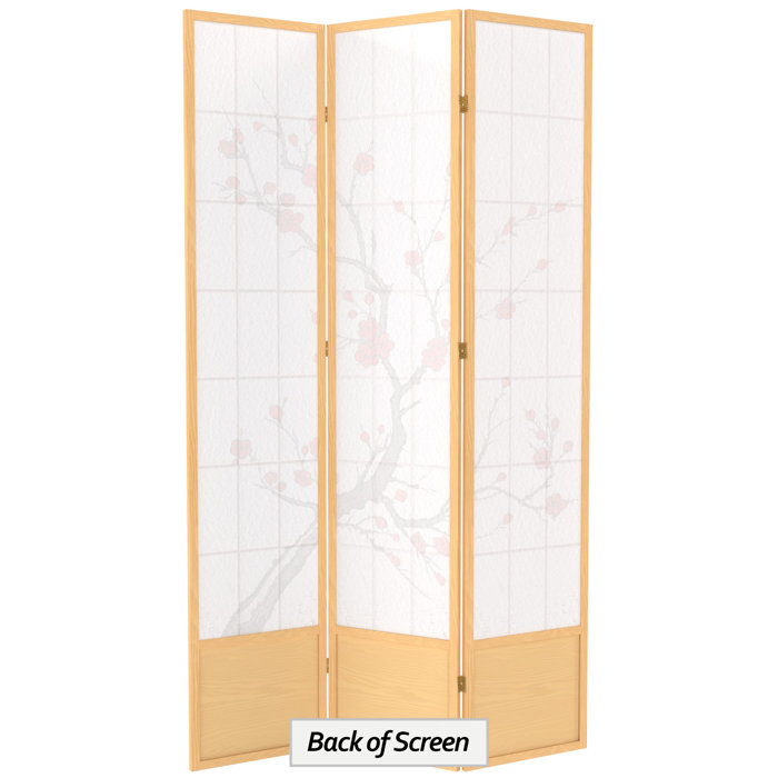 Natural Cherry Blossom Shoji 3-Panel Room Divider