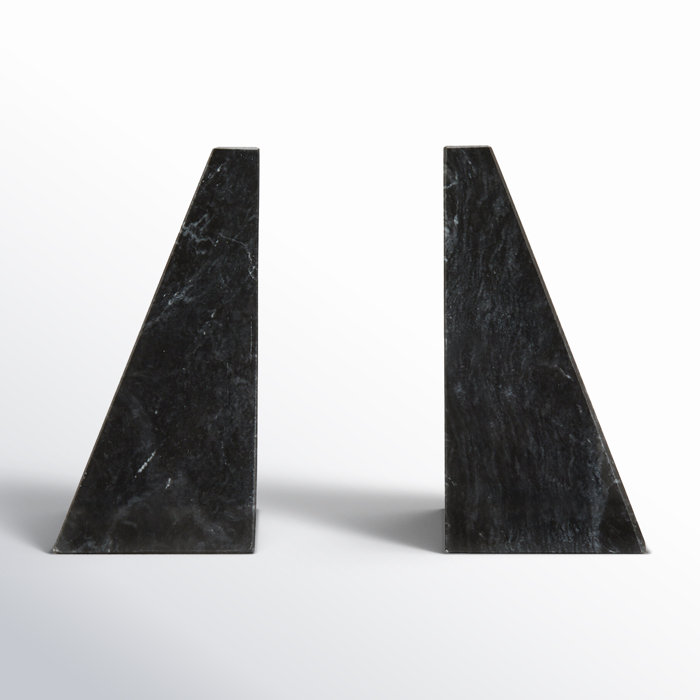 Triangular Black Marble Polished Bookends, Set of 2