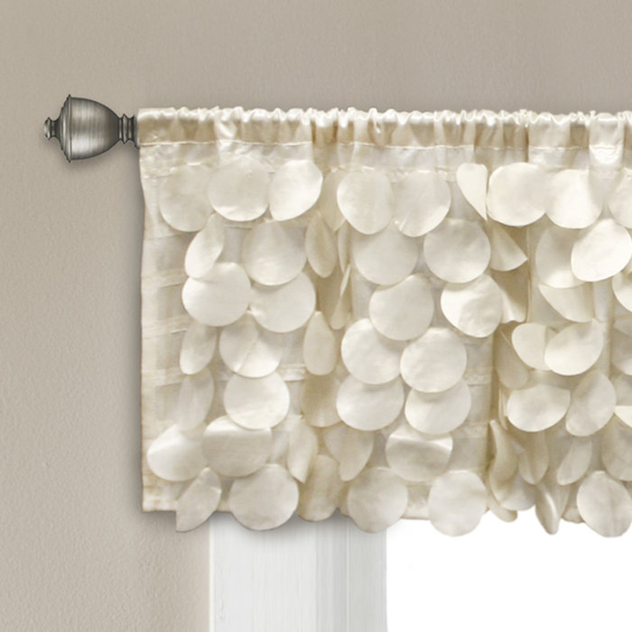Ivory Taffeta Rod Pocket Window Valance with 3D Circles